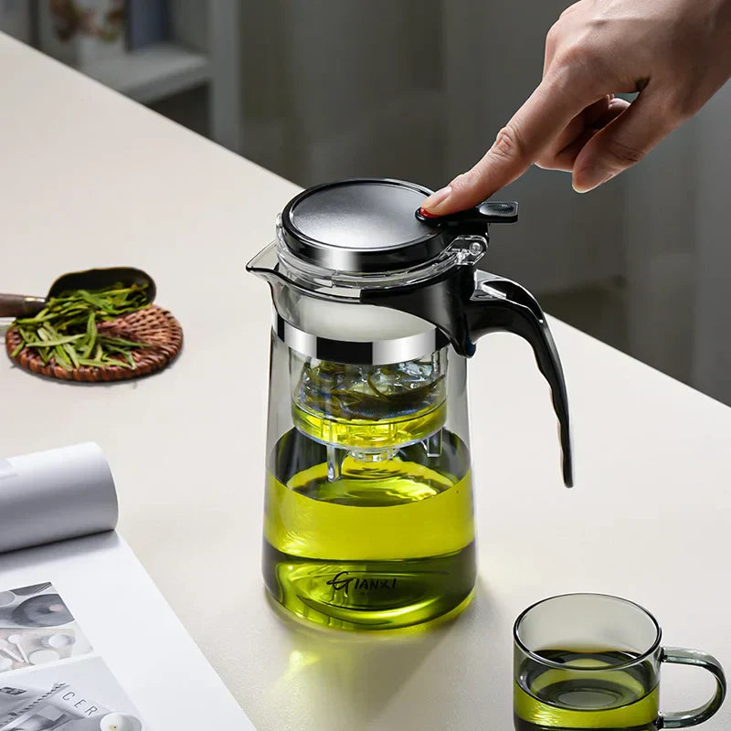 DecorBites™ Glass Tea Pot with Infuser & Chinese Tea Set Deep Utensil