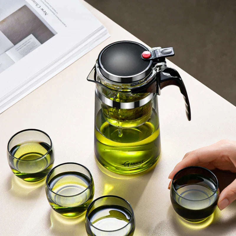 DecorBites™ Glass Tea Pot with Infuser & Chinese Tea Set Deep Utensil