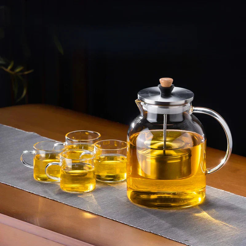 DecorBites™ Glass Tea Pot with Infuser, Heat-Resistant Clear Kettle for Herbal Tea, Teaware