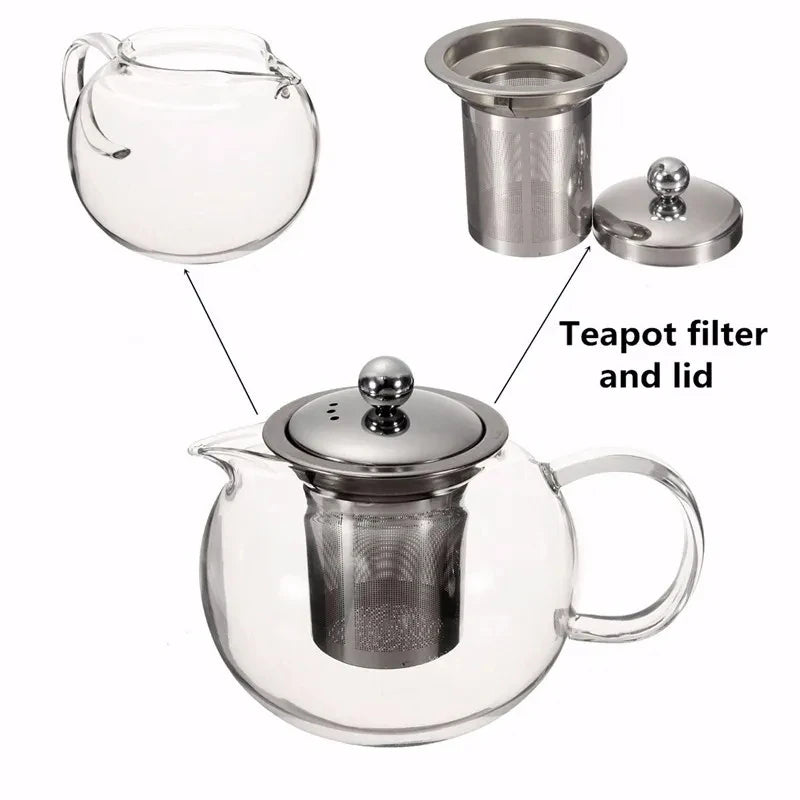 DecorBites™ Glass Teapot with Stainless Steel Infuser, Clear Borosilicate, Heat Resistant, Flower Tea Pot