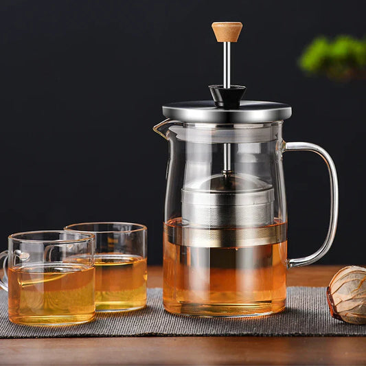DecorBites™ Glass Tea Pot with Infuser, Heat-Resistant Clear Kettle for Herbal Tea, Teaware