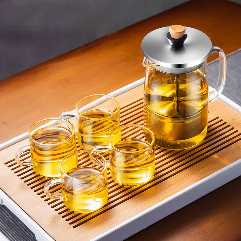 DecorBites™ Glass Tea Pot with Infuser, Heat-Resistant Clear Kettle for Herbal Tea, Teaware