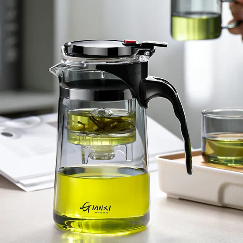 DecorBites™ Glass Tea Pot with Infuser & Chinese Tea Set Deep Utensil